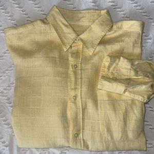 EUC Tommy Bahama 100% Linen Long Sleeve Button Up Shirt Men’s L Yellow